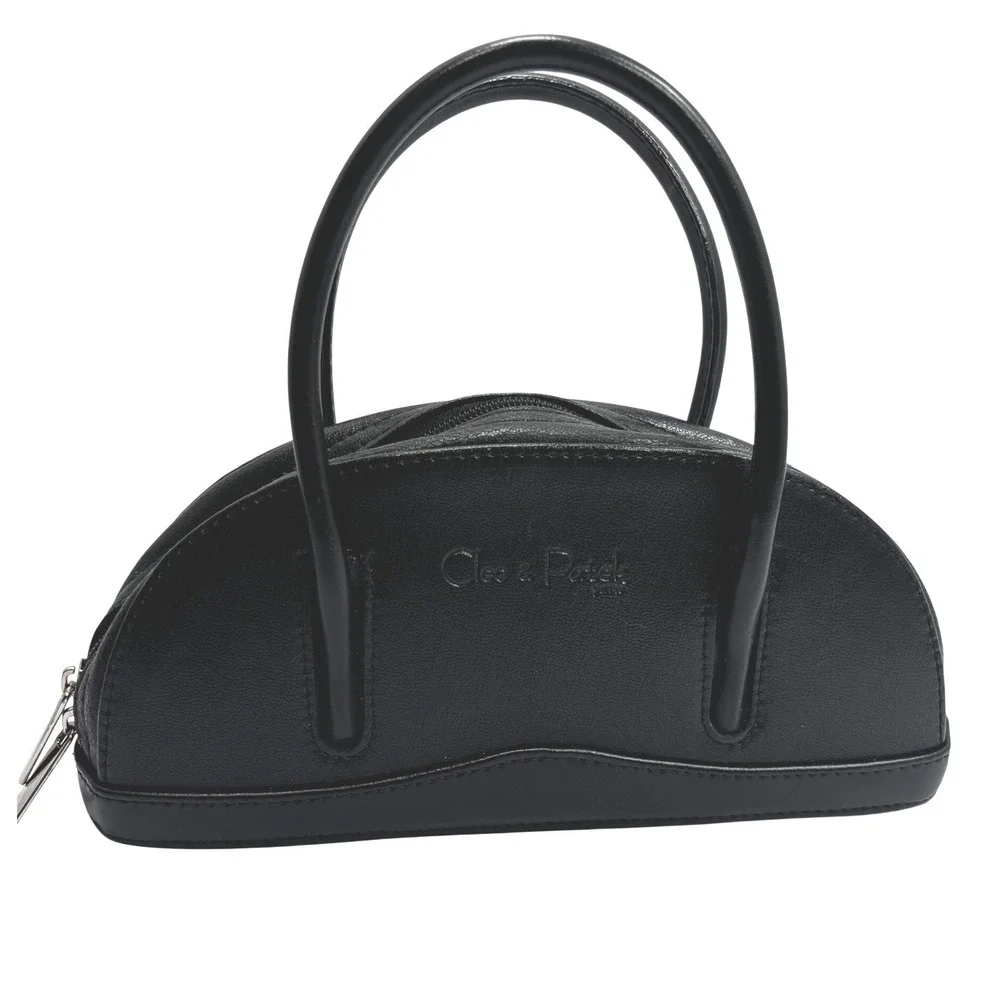 Cleo & Patek‎ Paris Black Leather Half Moon Dome Top Handle Handbag Bag